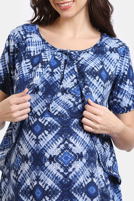 Coucou Maternity Woven Full Length Nightdress With Front Zipper And Discreet Feeding - Classic Blue — image 5